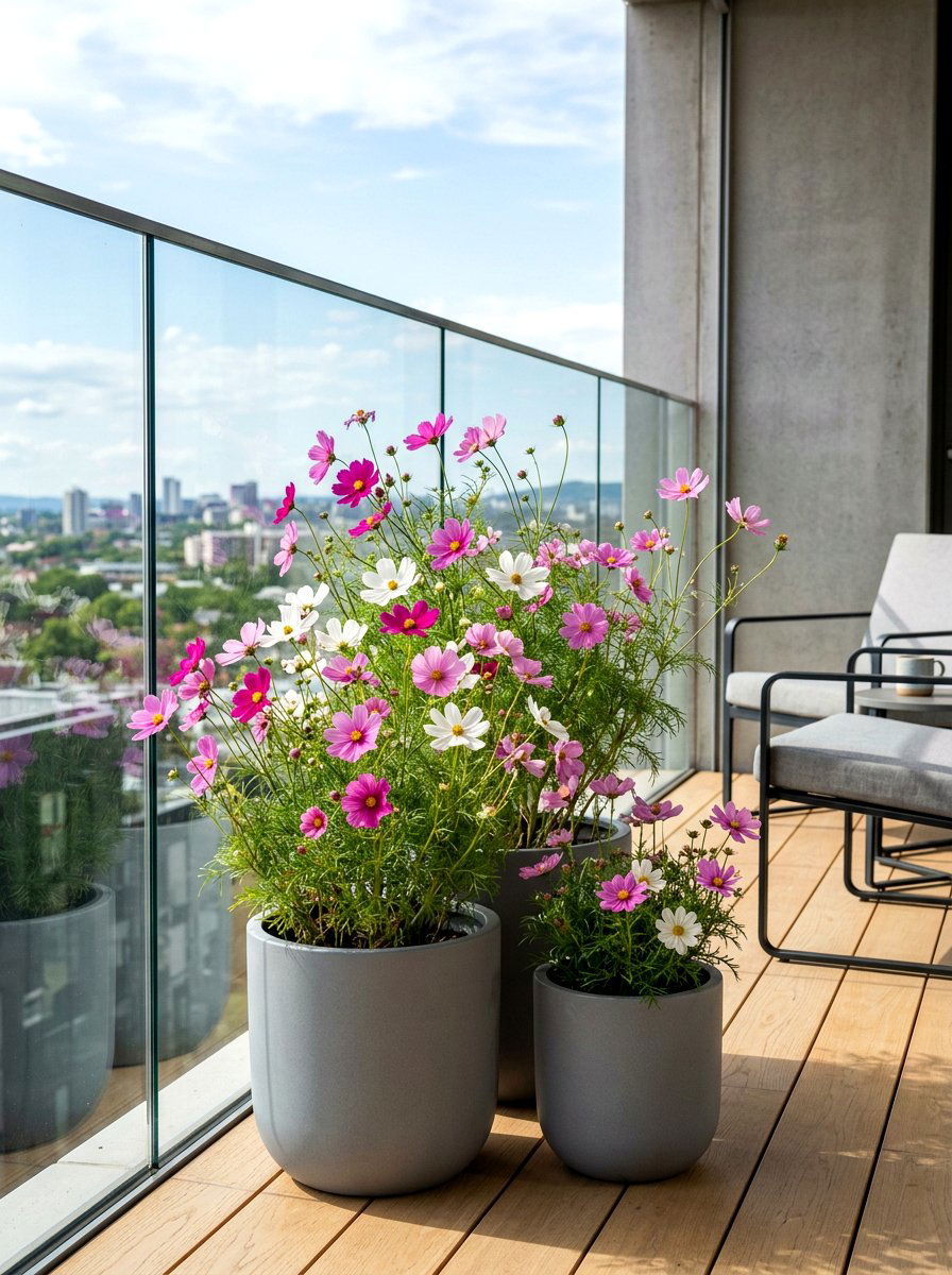 Cosmos flower pot - 30 balcony cut flower garden ideas