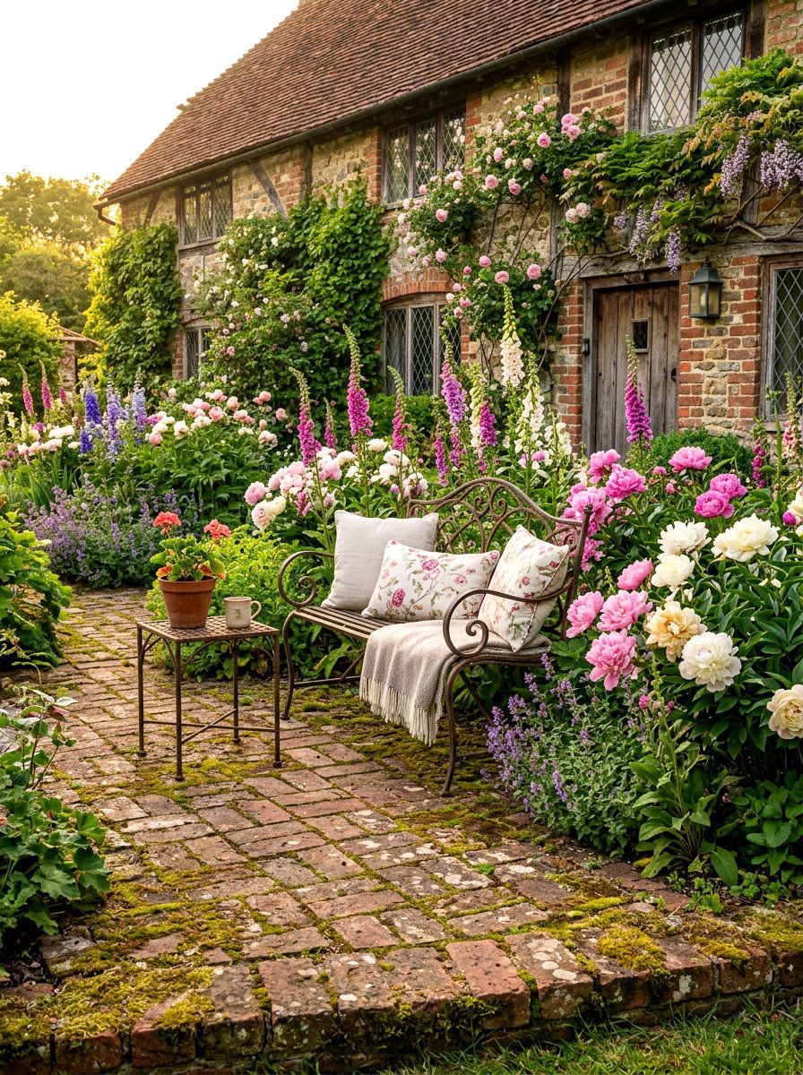 Cottage Brick Garden - 30 brick patio ideas