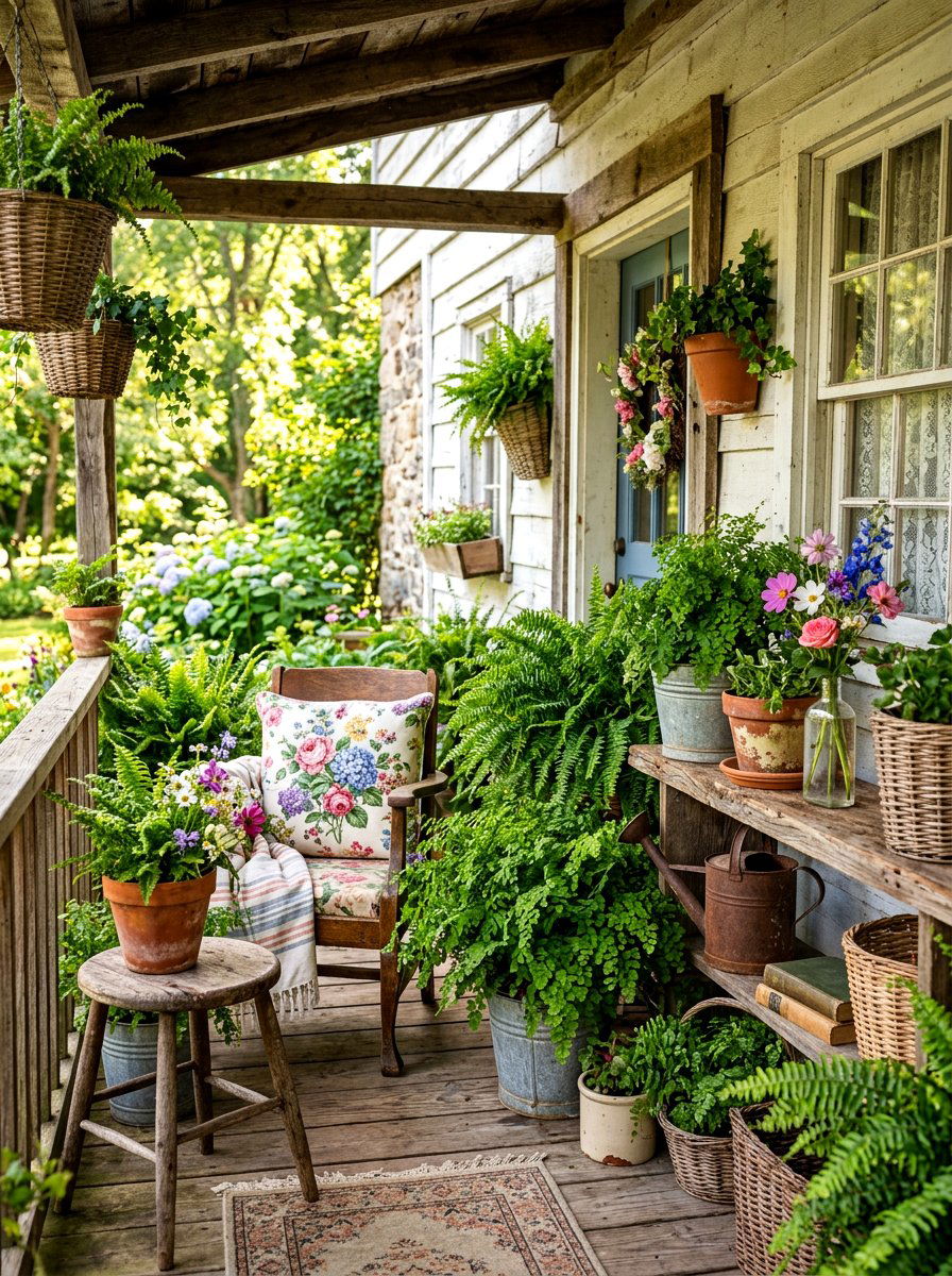 Cottage Core Fern Porch - 30 fern filled front porch ideas