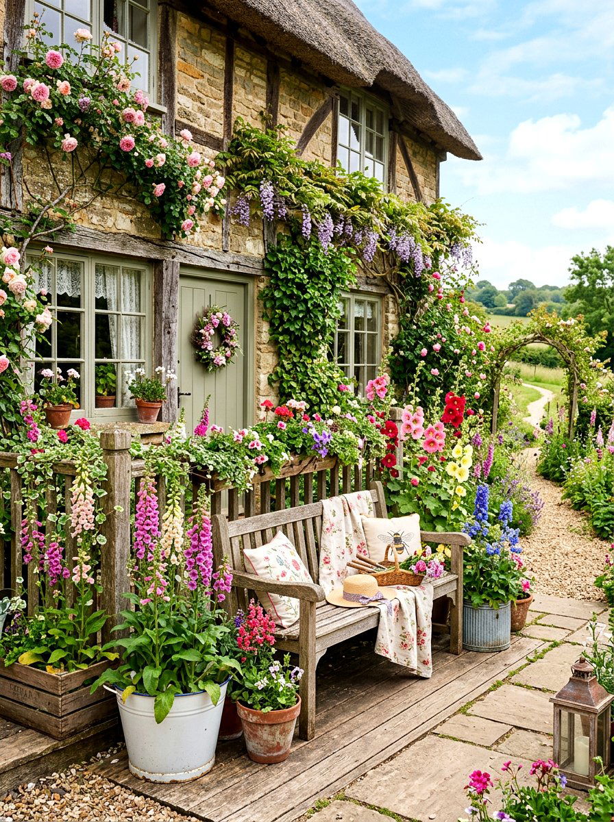 Cottage Core Flower Porch - 30 floral doorway ideas