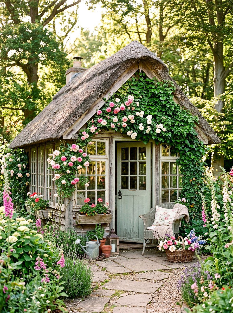Cottage Core Greenhouse Shed - 30 greenhouse shed combo ideas