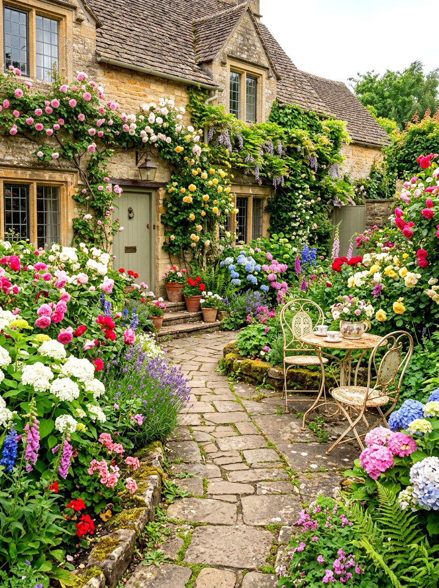 Cottage Courtyard - 30 stone courtyard patio ideas