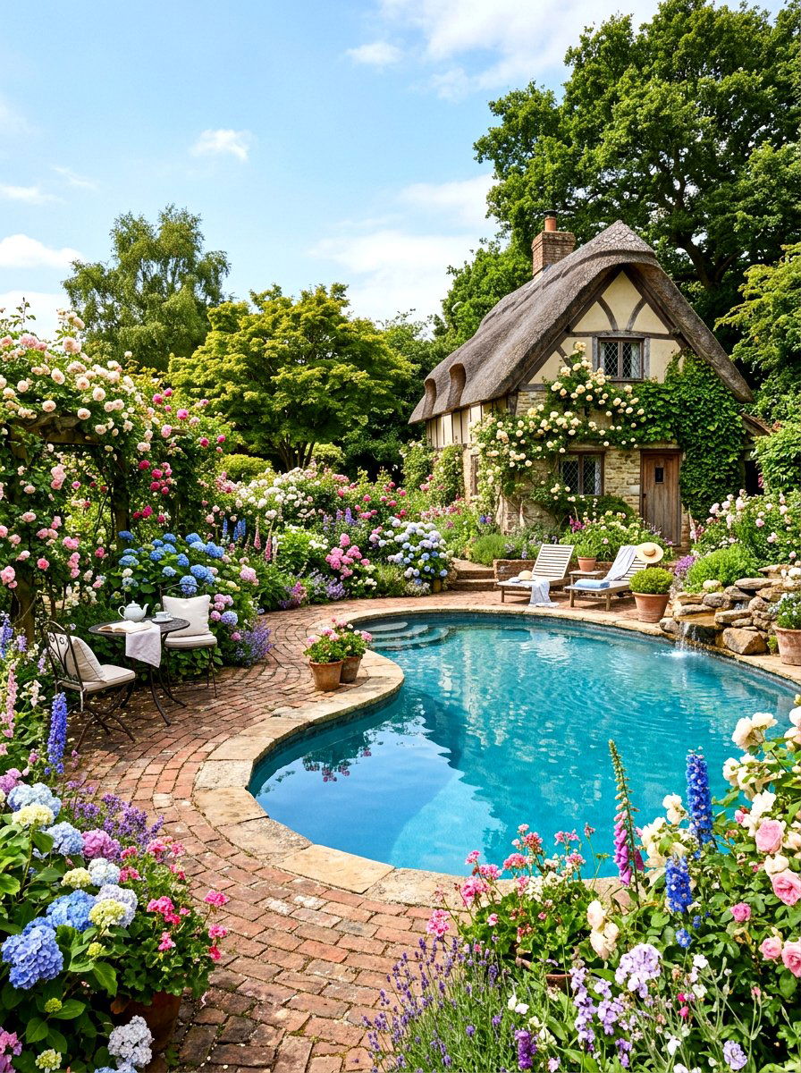 Cottage Flower Garden - 30 pool landscaping ideas