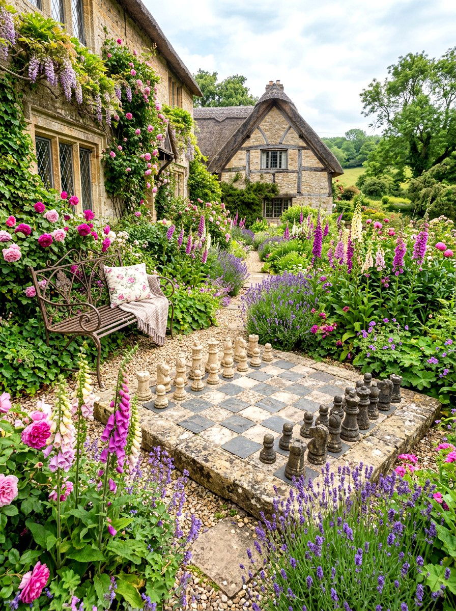 Cottage Garden Chess Corner - 30 outdoor chess garden ideas