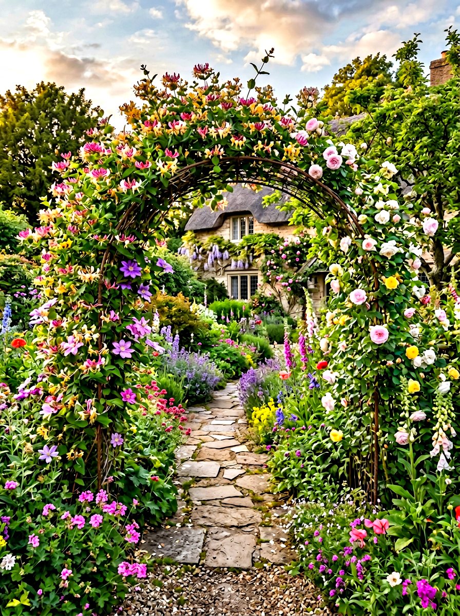 Cottage Garden Floral Arch - 30 arbor entrance ideas