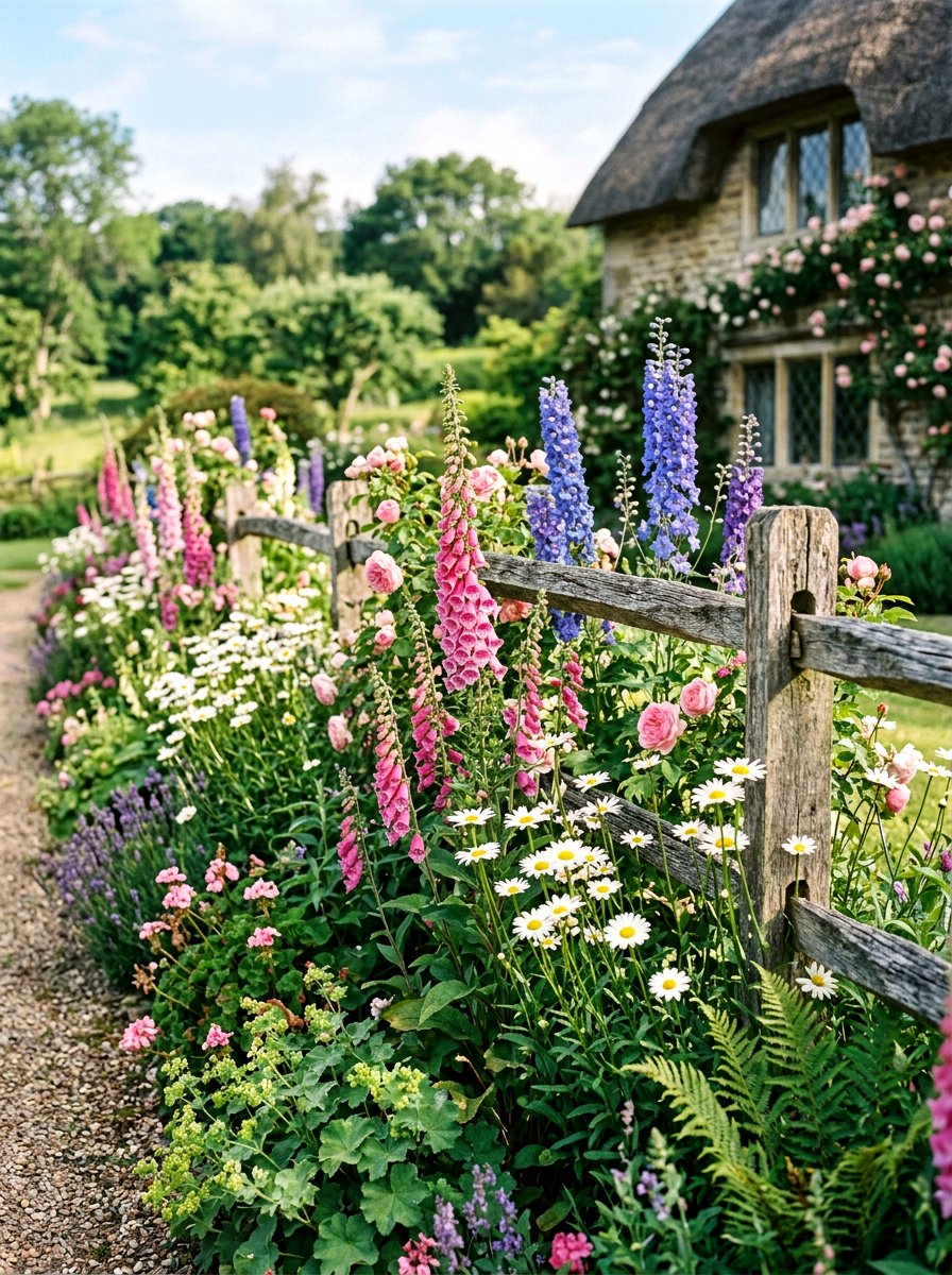 Cottage Garden Flower Strip - 30 fence line flower bed ideas