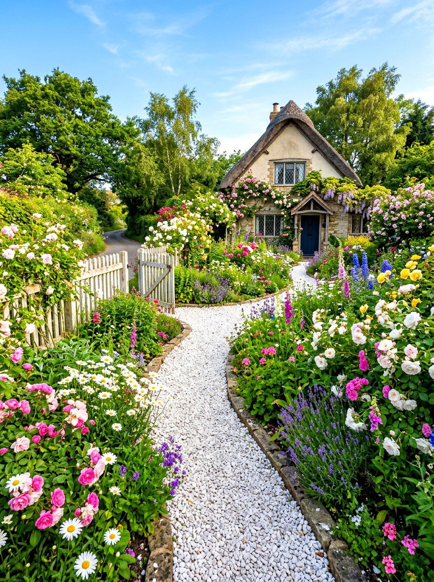 Cottage Garden Gravel Path - 30 white gravel front yard ideas