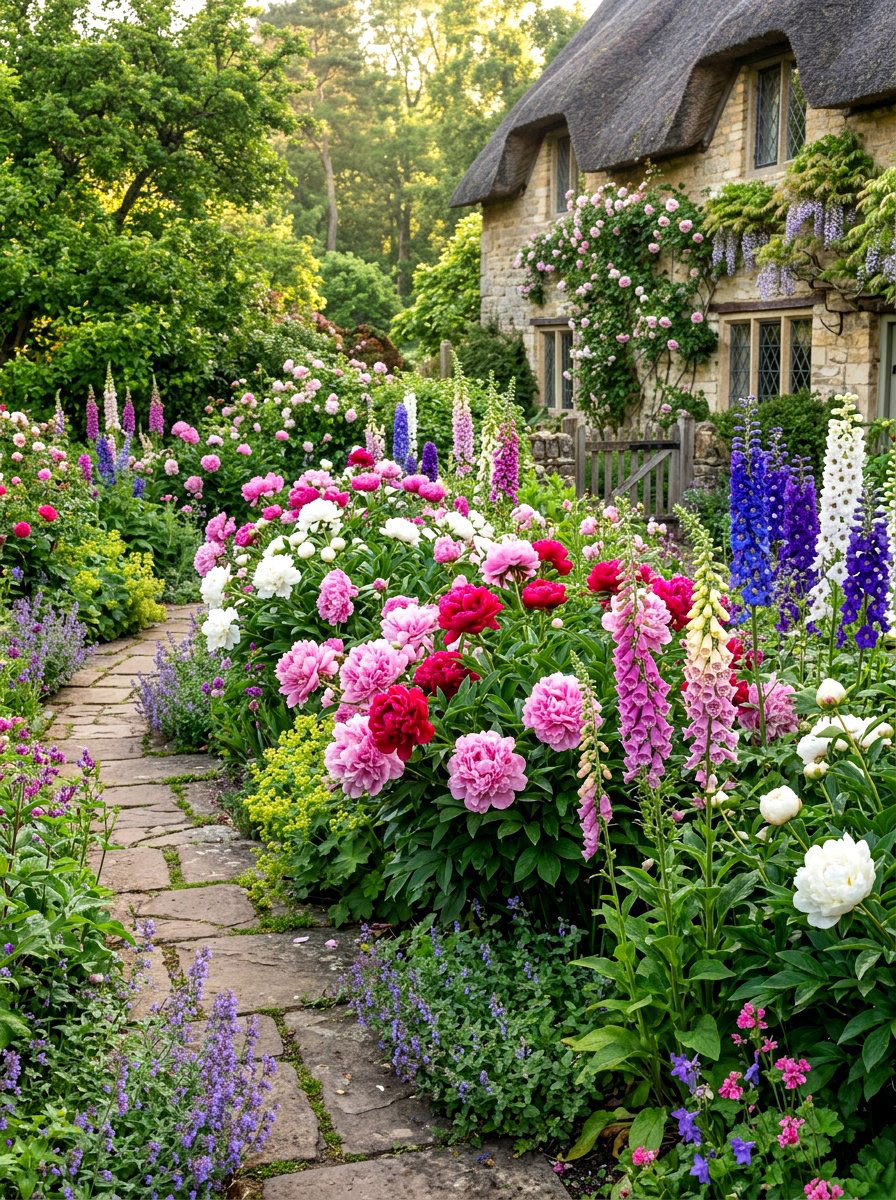 Cottage Garden Peony Border - 30 peony border ideas