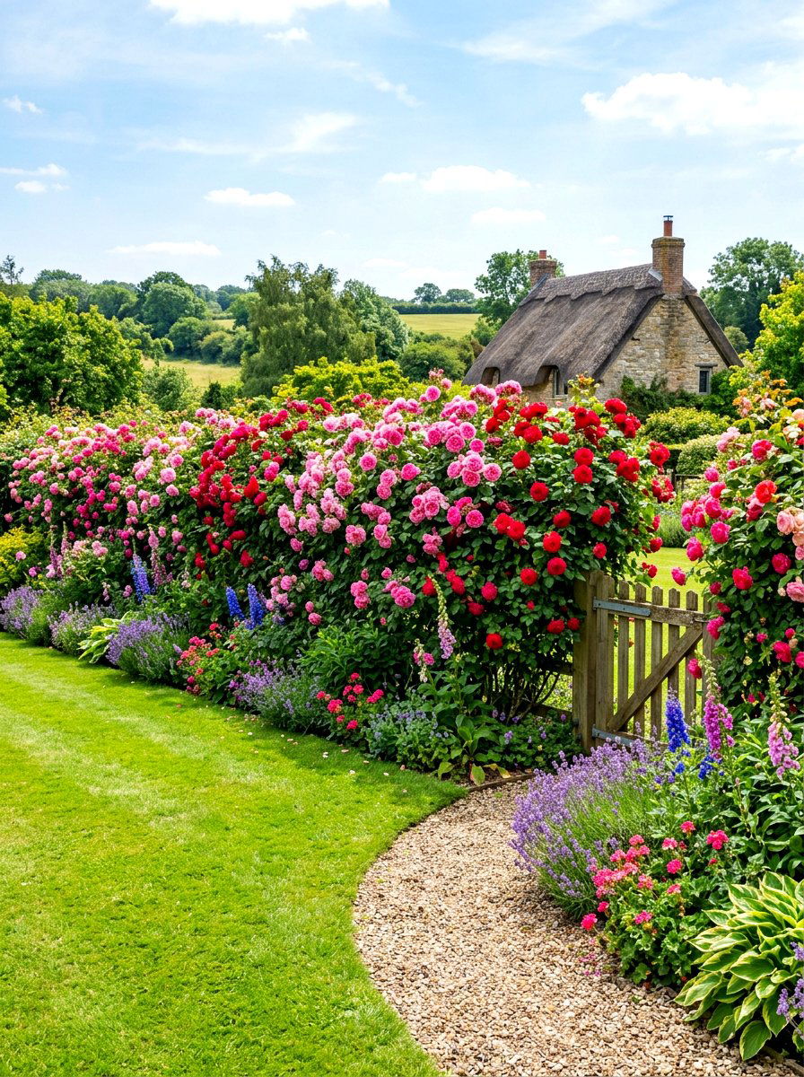 Cottage Garden Rose Hedge - 30 cottage rose border ideas