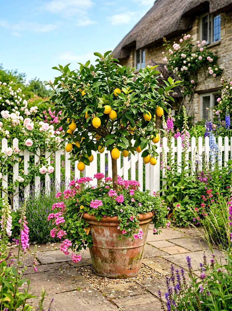 Cottage Garden Style Potted Citrus - 30 potted citrus front entry ideas