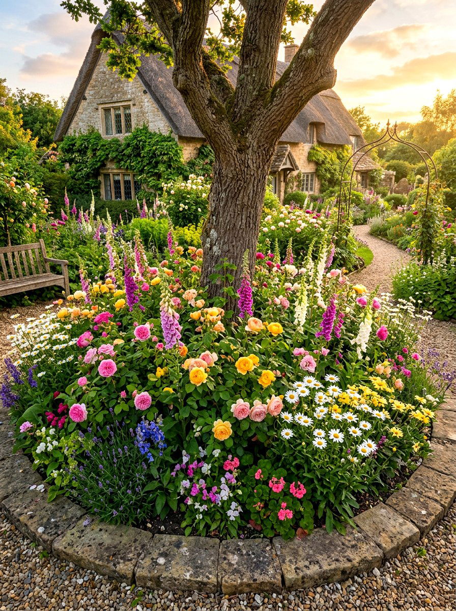 Cottage Garden Tree Ring - 30 tree ring flower bed ideas