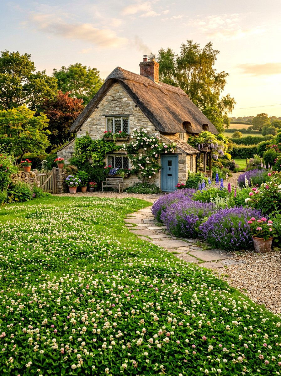 Cottage Style Clover Lawn - 30 clover front lawn ideas