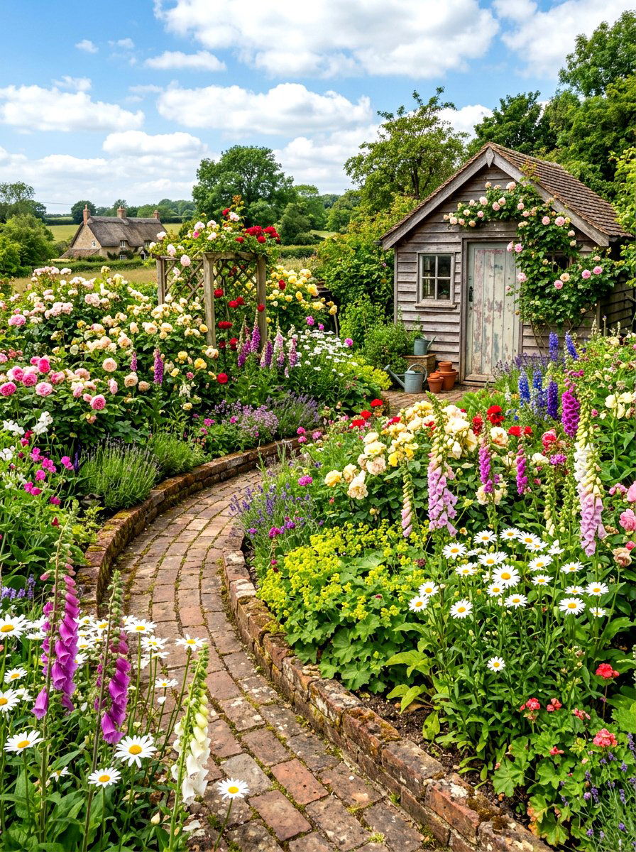 Cottage Style Curved Flower Garden - 30 curved flower bed ideas