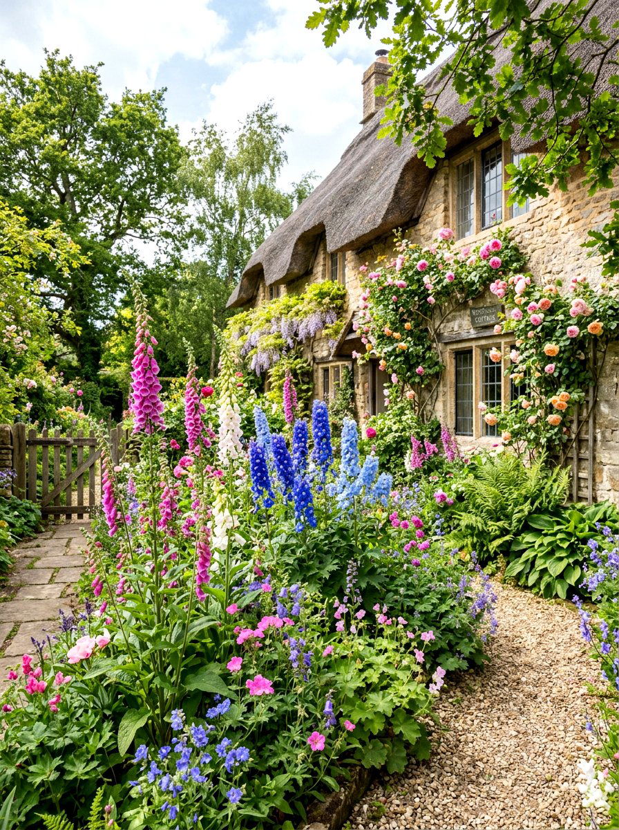 Cottage Style Flower Bed - 30 driveway island landscaping ideas