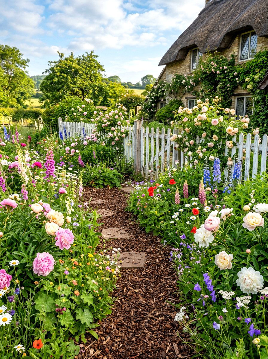 Cottage Style Flower Border Path - 30 walkway landscaping ideas