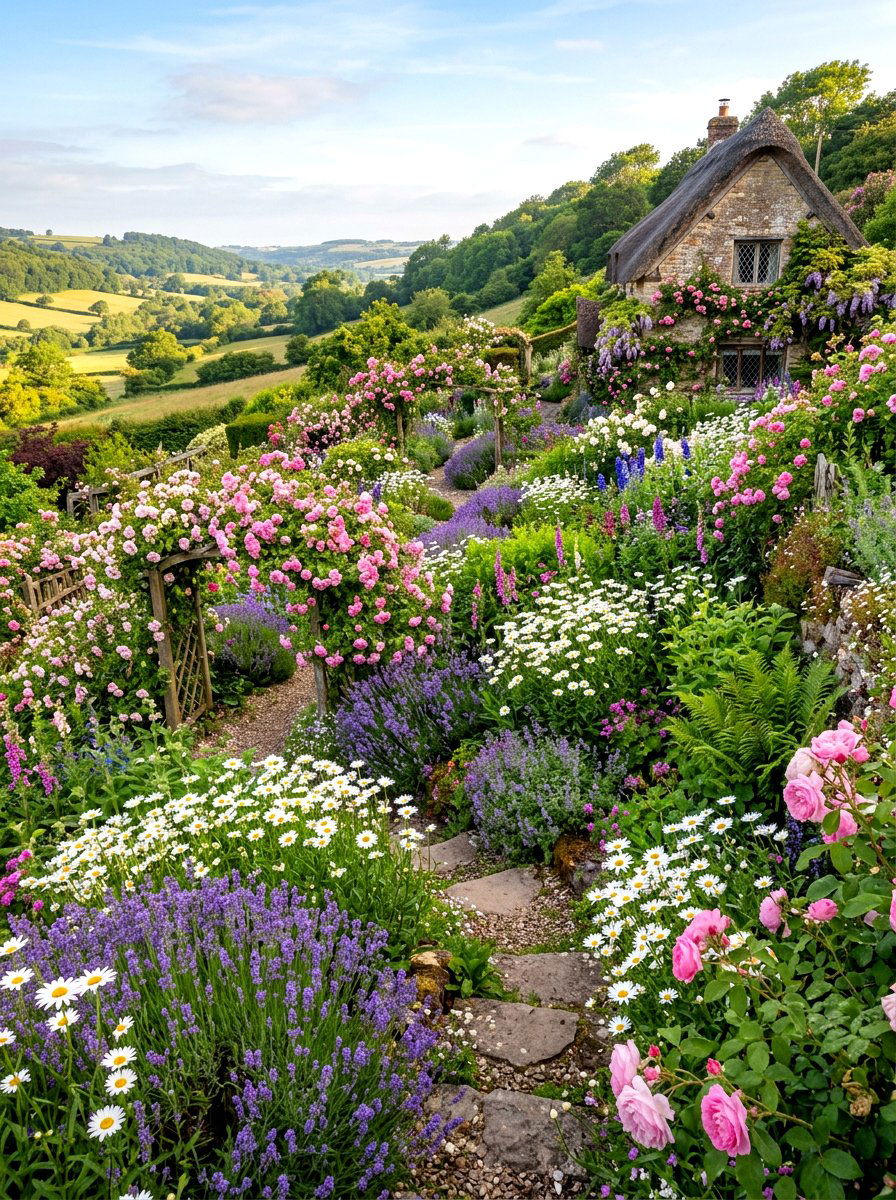 Cottage Style Flower Hillside - 30 slope garden ideas