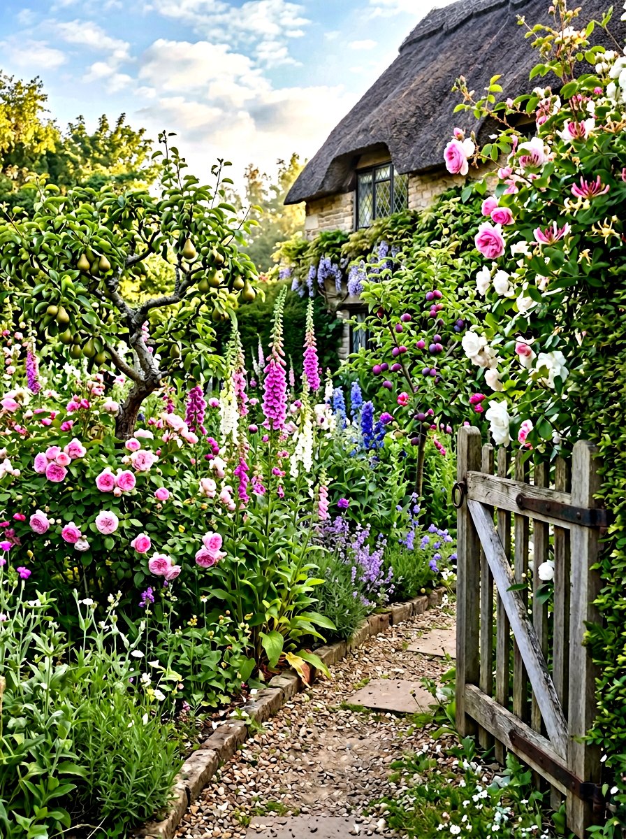 Cottage Style Fruit Orchard - 30 dwarf fruit tree garden ideas