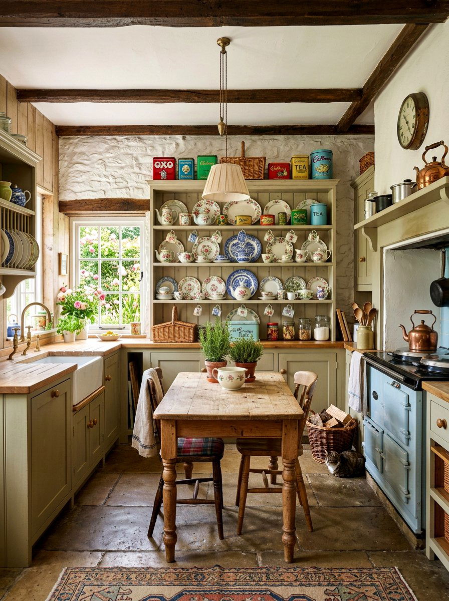 Cottage Style Shelving - 30 English country kitchen shelf ideas