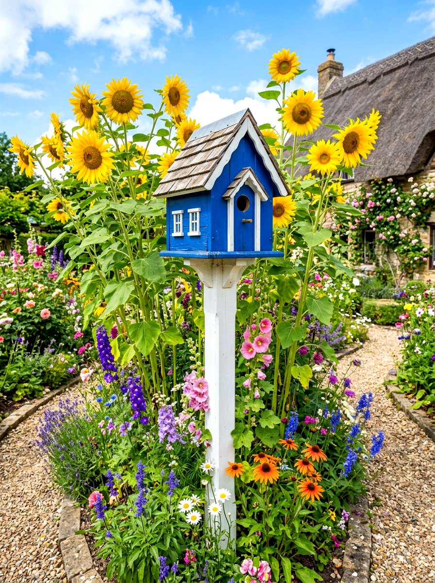 Cottage garden bird house - 30 cottage front yard garden ideas