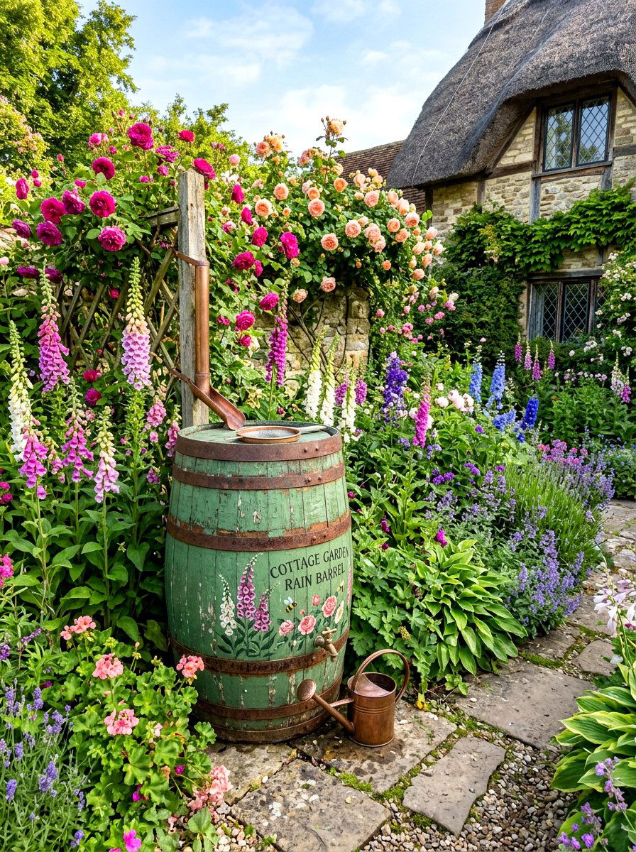 Cottage garden flower rain barrel - 30 rain barrel ideas