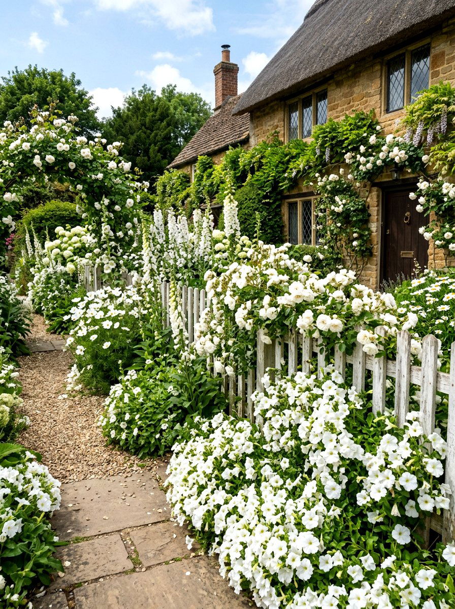 Cottage garden white flowers - 30 white garden border ideas