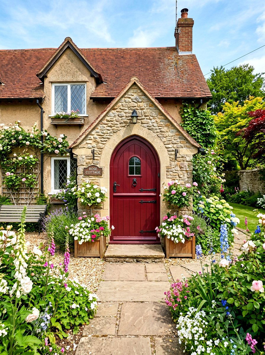 Cottage oxblood front door - 30 oxblood front door ideas