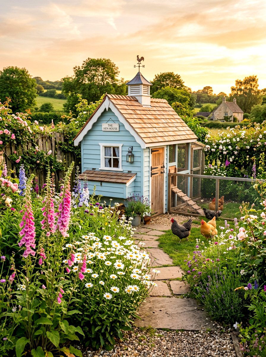 Cottage style chicken coop garden - 30 backyard coop garden ideas