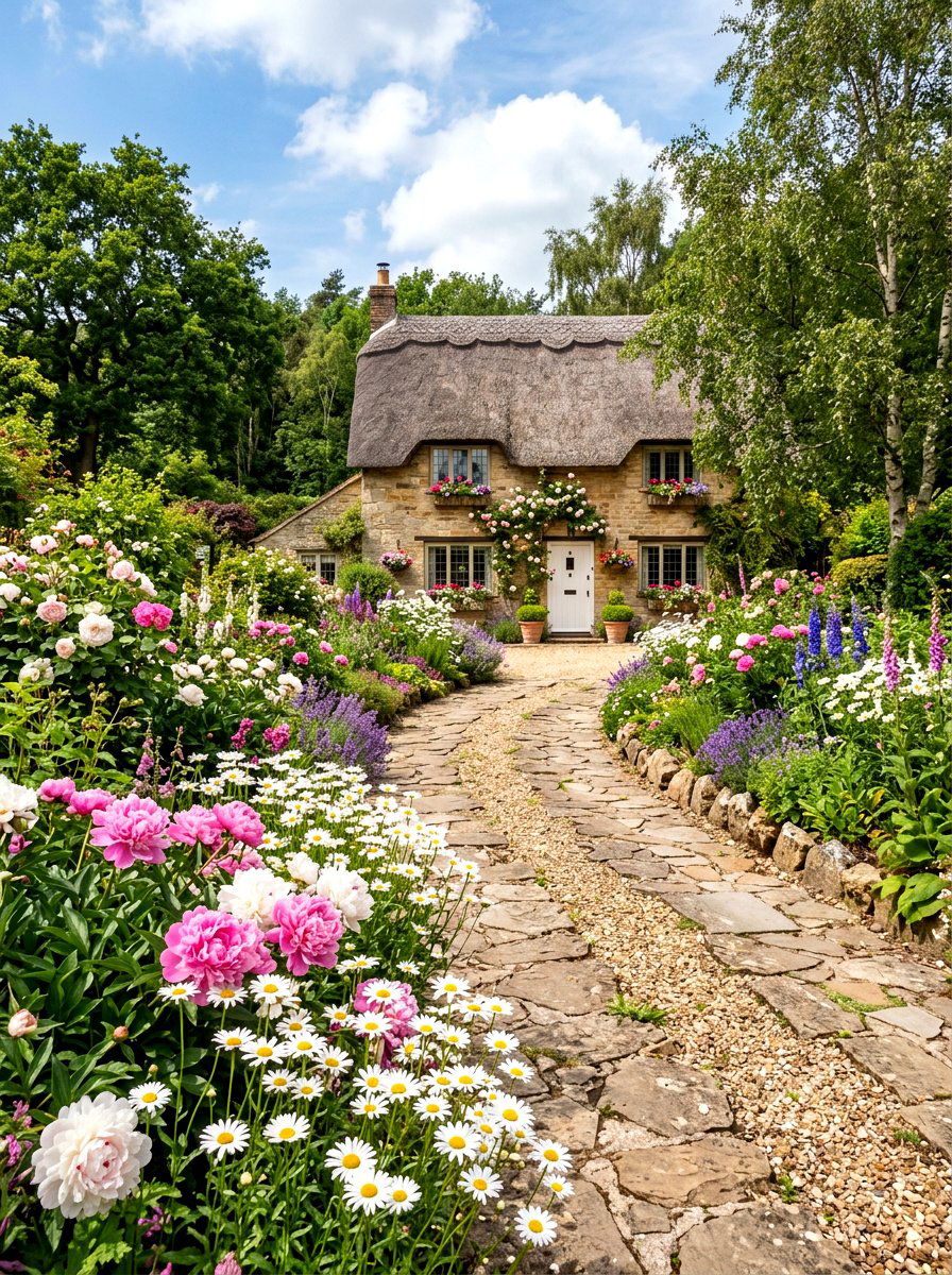Cottage style driveway garden - 30 driveway side garden ideas