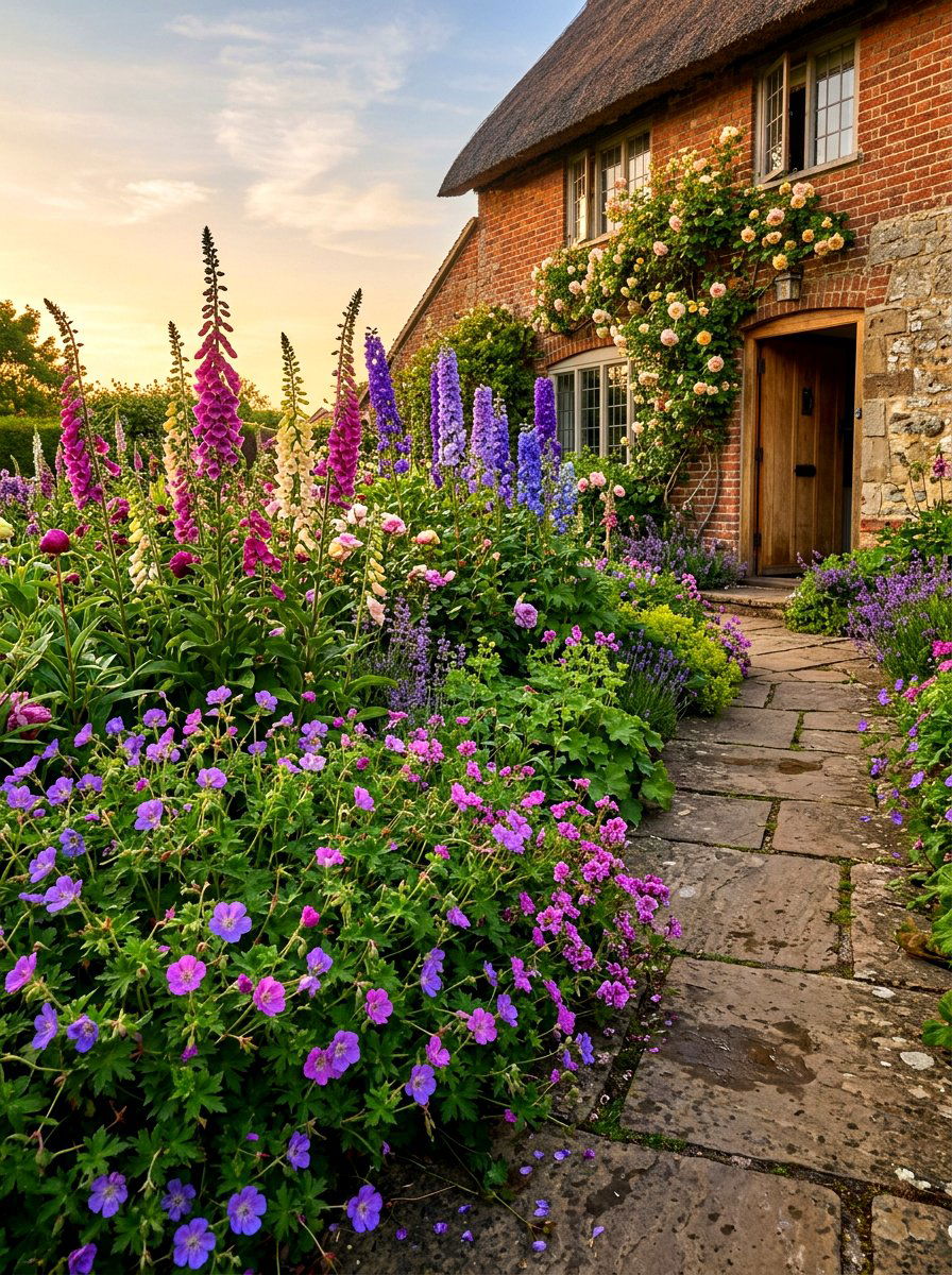 Cottage style flower border - 30 small front garden border ideas