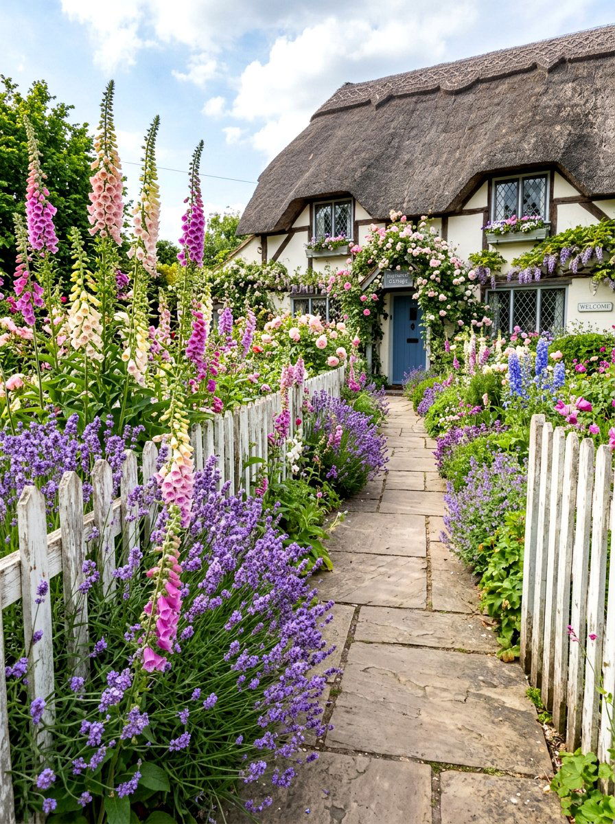 Cottage style front walkway flowers - 30 sidewalk garden ideas