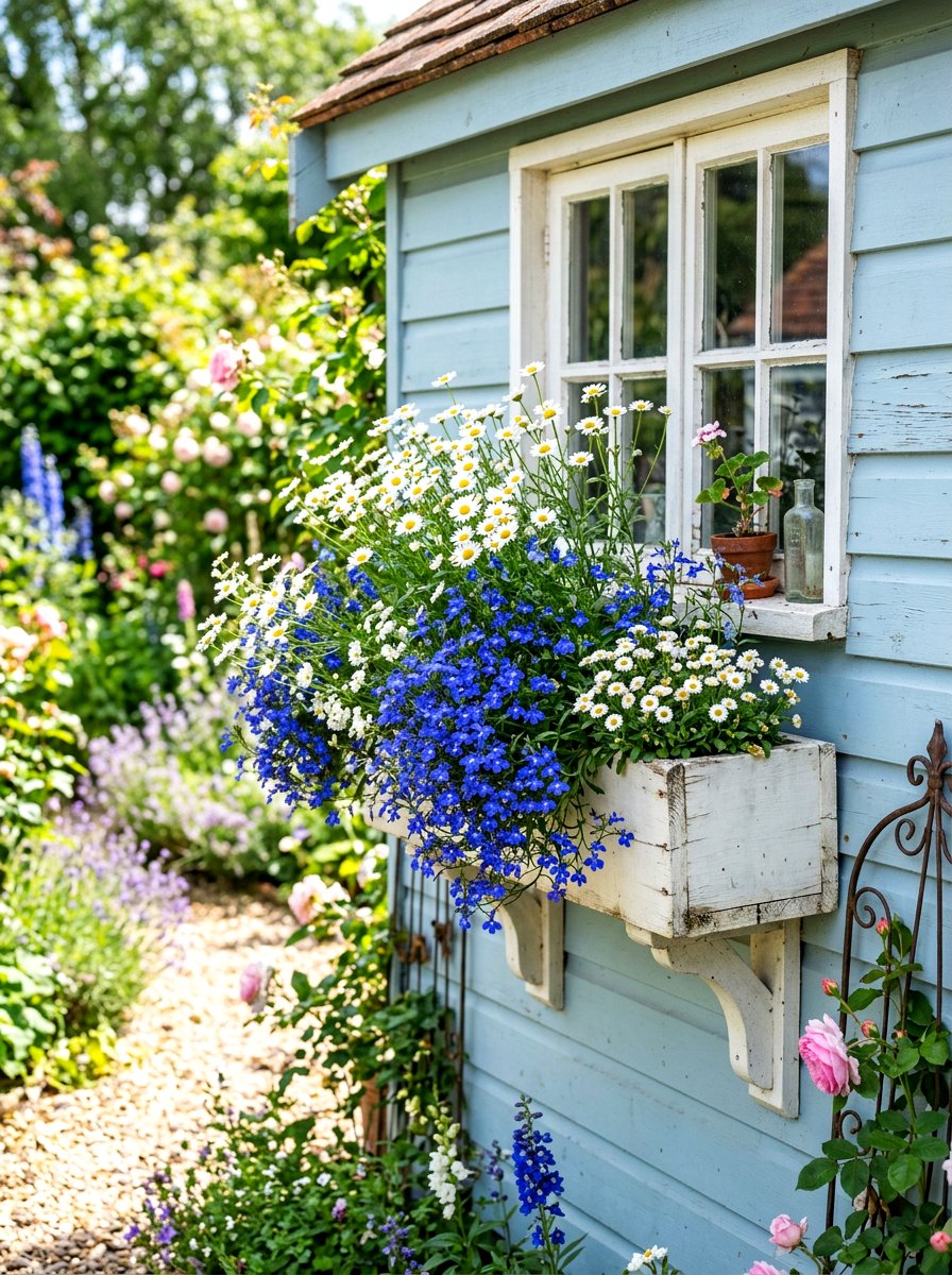 Cottage style window box - 30 window flower box ideas