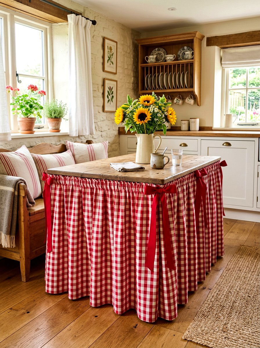 Cottage table skirt - 30 skirted console table ideas