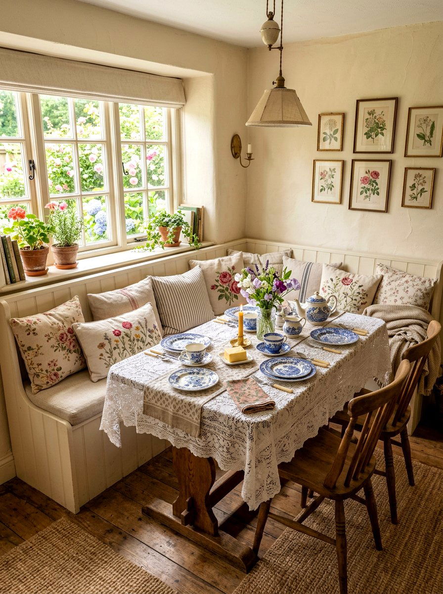 Cottagecore Cozy Dining Nook - 30 dinner party hosting room ideas