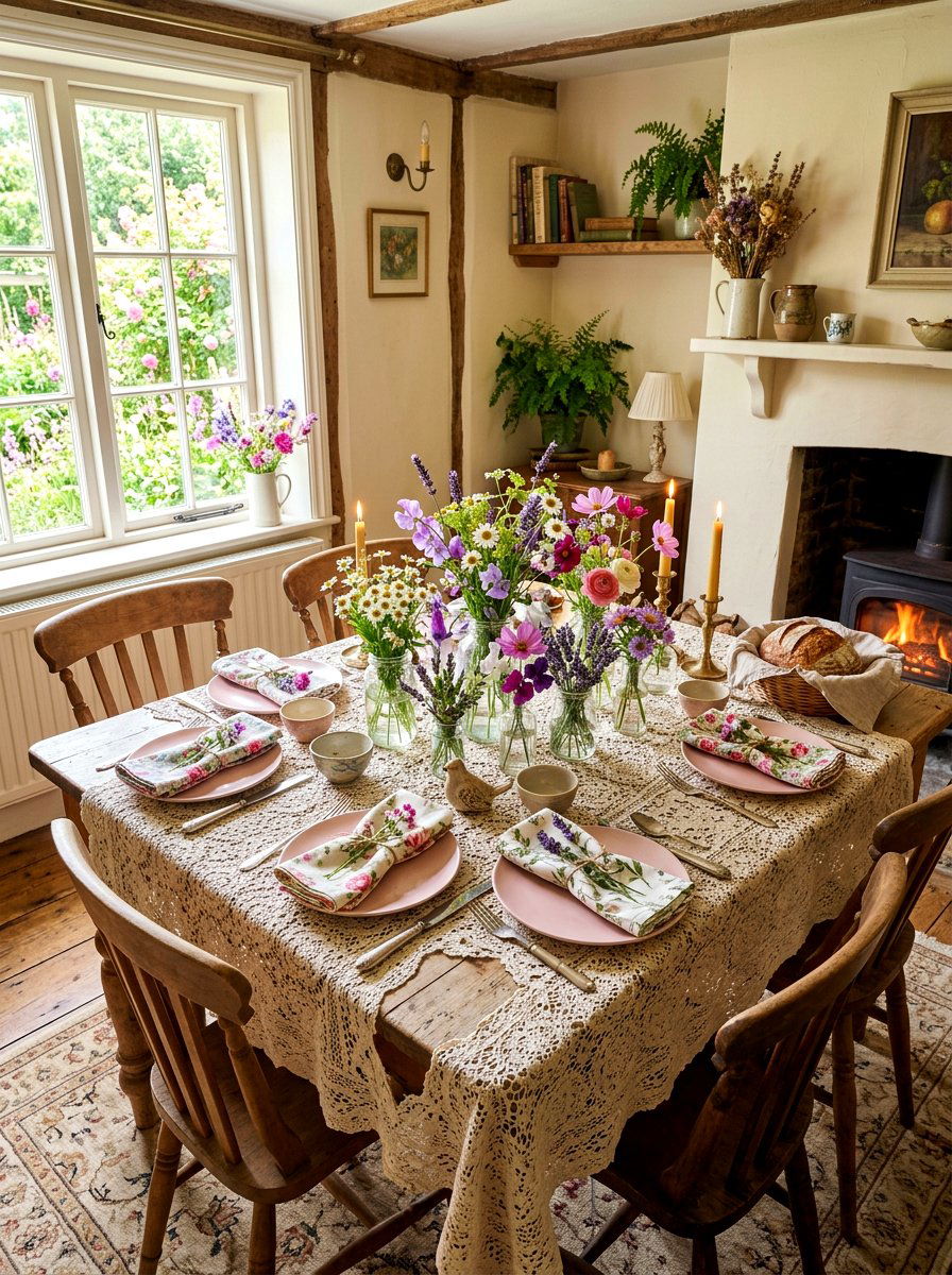 Cottagecore Floral Table - 30 collected tablescape ideas aesthetic