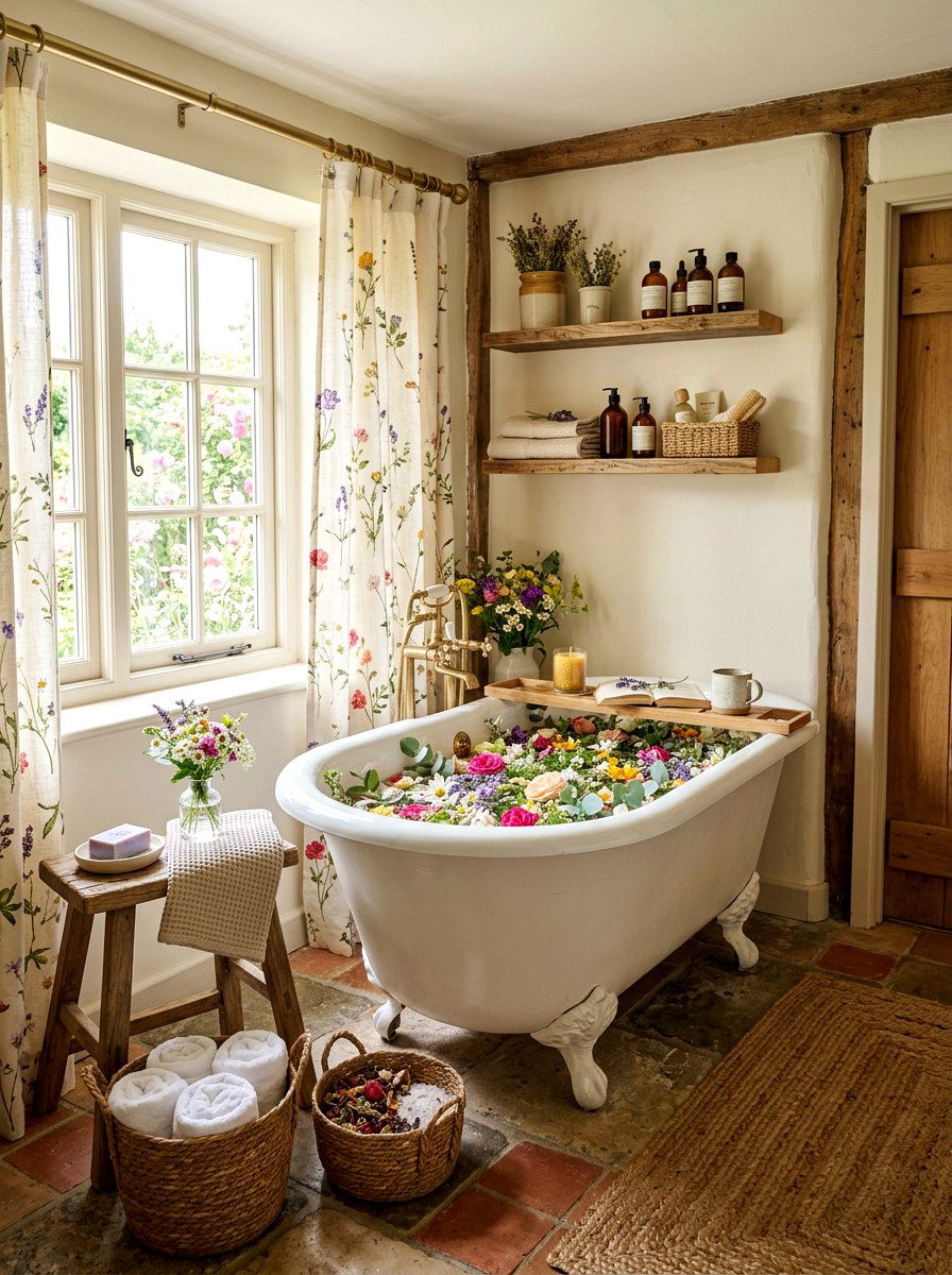 Cottagecore Flower Bath - 30 bloomcore bathroom ideas