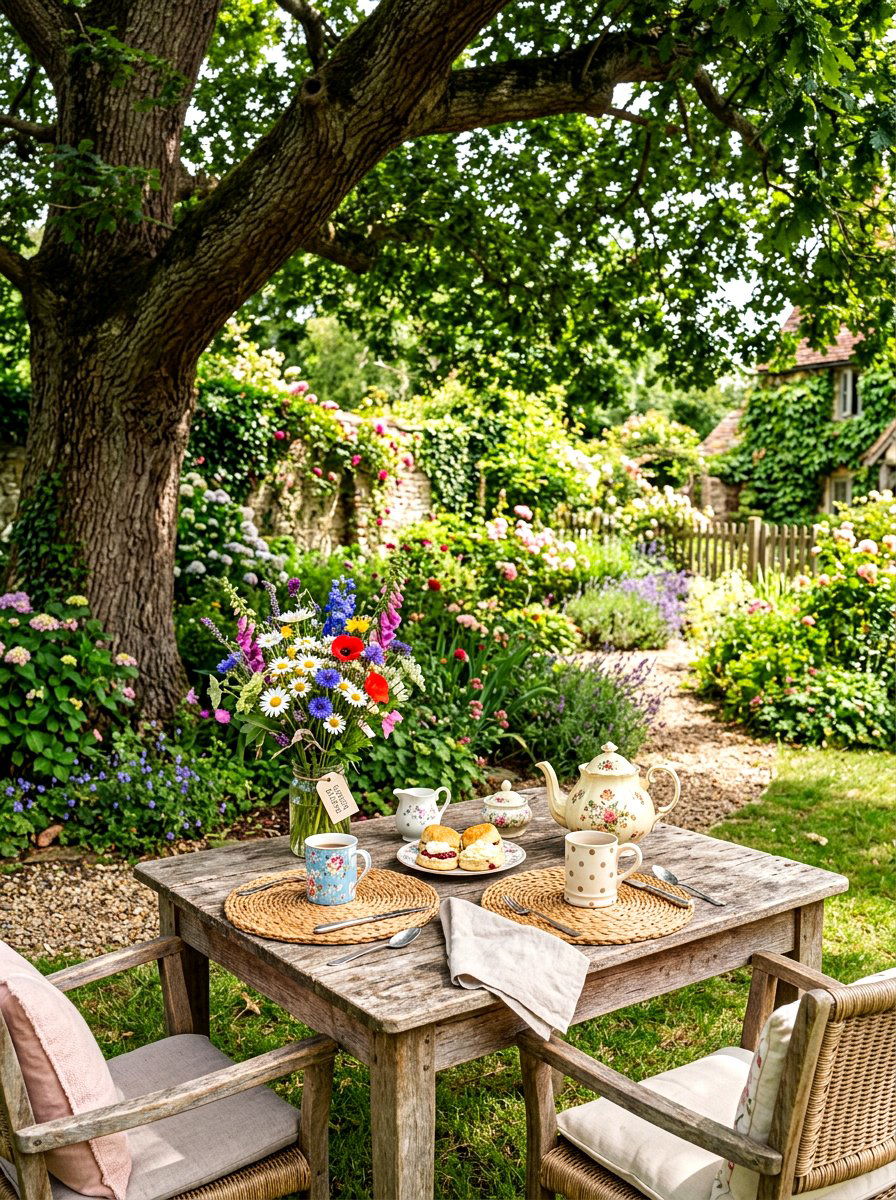 Cottagecore Garden Setting - 30 English tea tablescape ideas