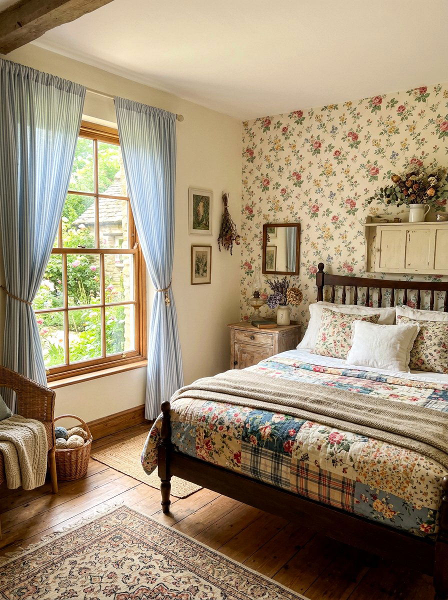 Cottagecore Striped Window Treatment - 30 candy stripe bedroom ideas