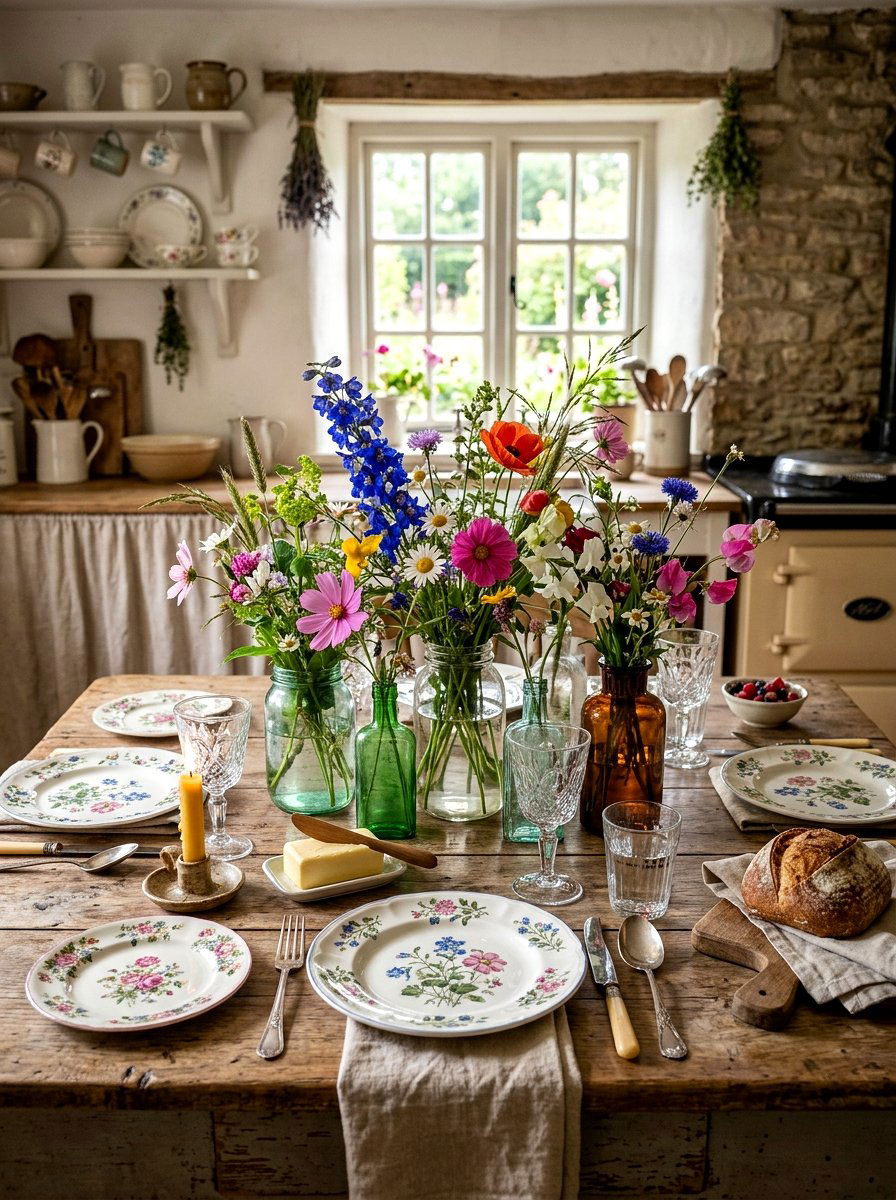 Cottagecore Wildflower Table Setting - 30 floral tablescape ideas