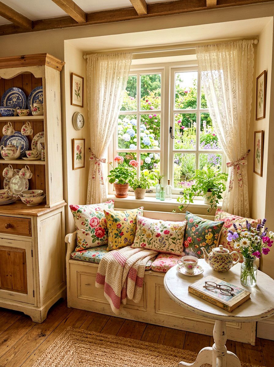 Cottagecore Window Nook - 30 breakfast window nook ideas