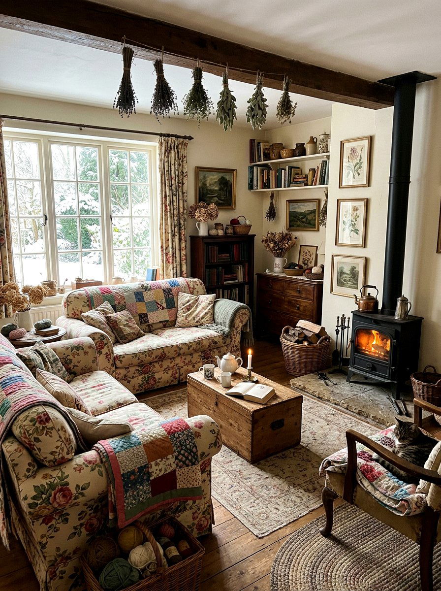 Cottagecore Winter Living Room - 30 cozy winter lounge ideas