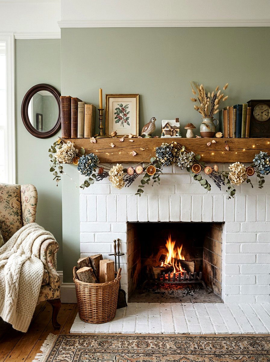 Cottagecore Winter Mantel - 30 winter mantel decor ideas
