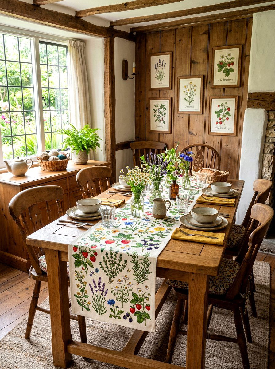 Cottagecore botanical table runner - 30 floral table runner ideas