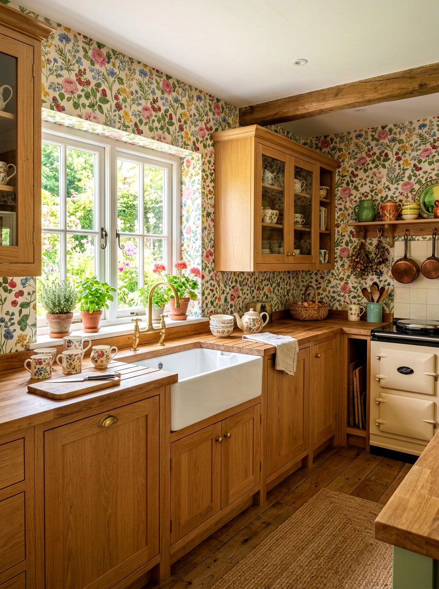 Cottagecore floral wallpaper - 30 grandma core kitchen ideas