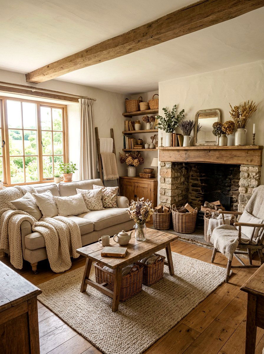 Cottagecore neutral living room - 30 warm neutral living room ideas