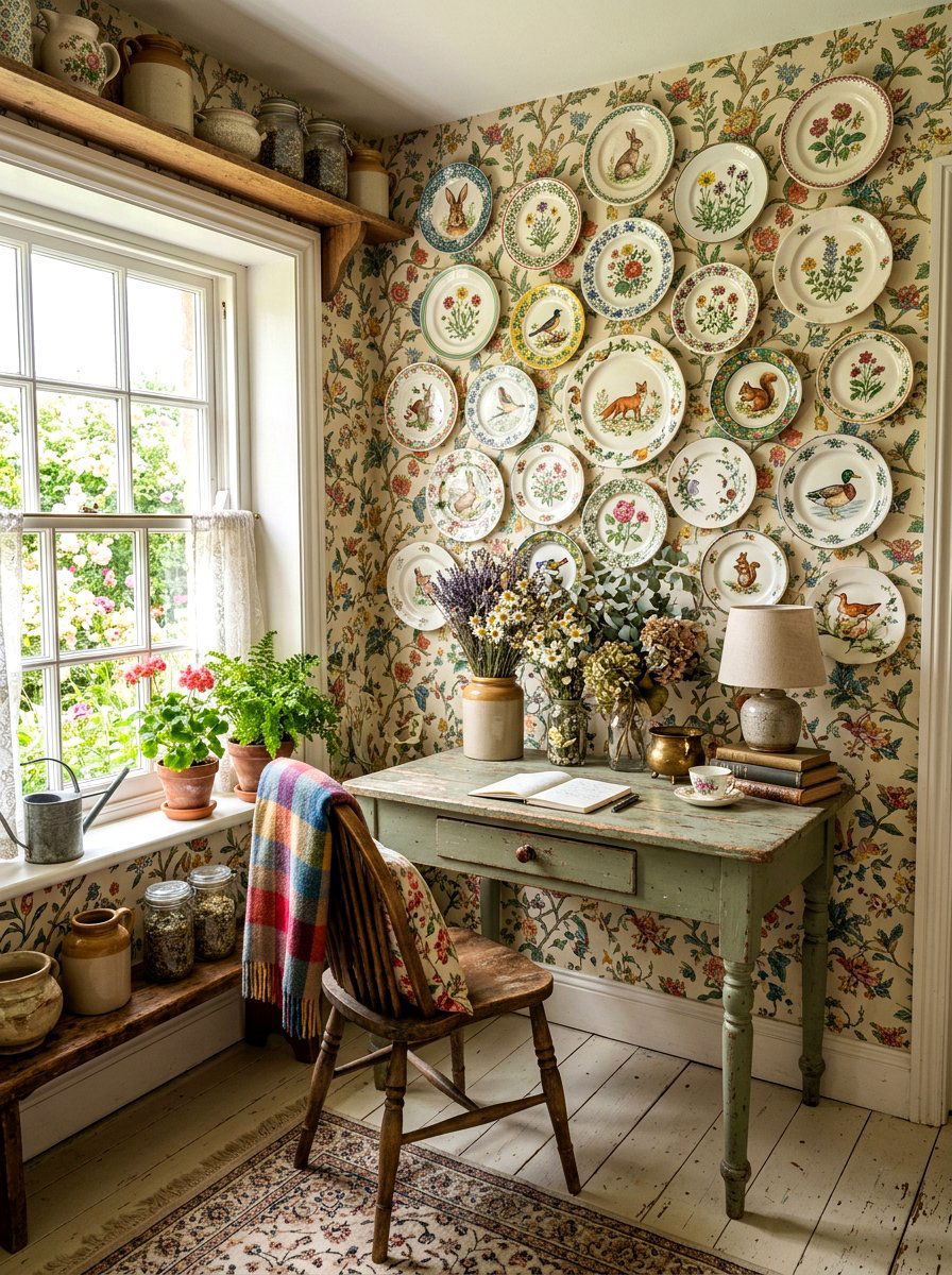 Cottagecore plate wall - 30 collected china wall ideas