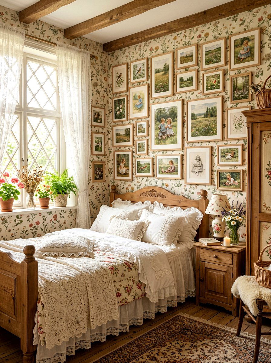 Cottagecore portrait gallery - 30 vintage portrait wall ideas