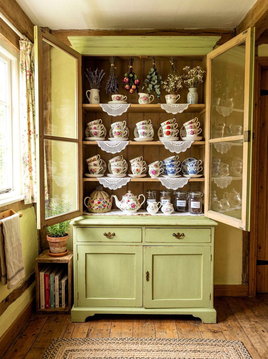 Cottagecore tea cupboard - 30 tea corner ideas