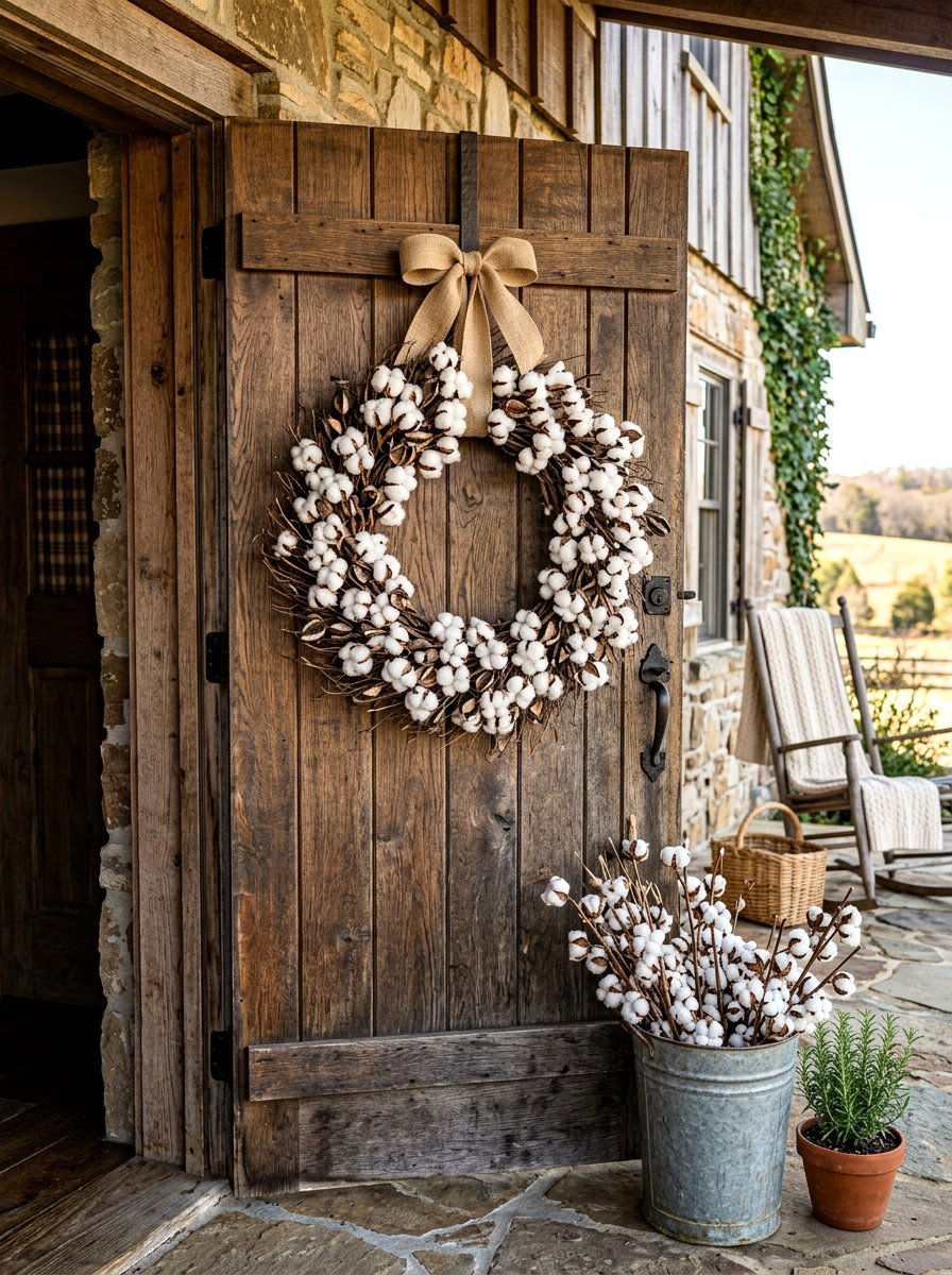 Cotton Boll Wreath - 30 exterior wreath styling ideas