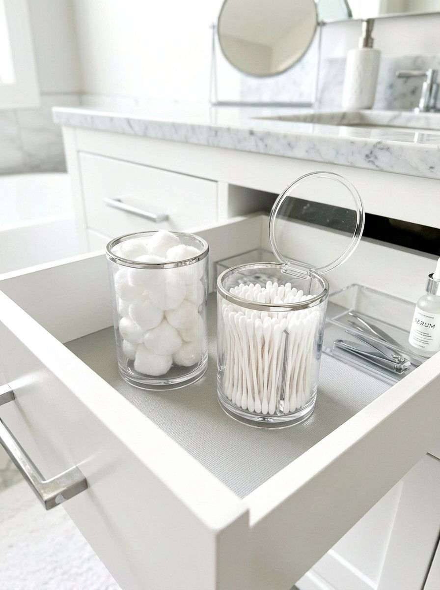 Cotton ball and swab holders - 30 vanity drawer organization ideas
