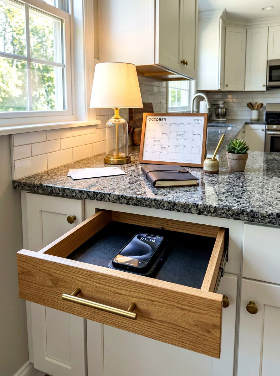 Countertop Charging Drawer - 30 hidden charging drawer ideas